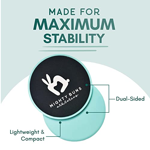 Mighty Buns - Core Sliders, Exercise Sliders for Improved Stability, Dual-Sided Workout Sliders Disc, Compact Sliders for Working Out With Mesh Bag, Mint, Set of 2