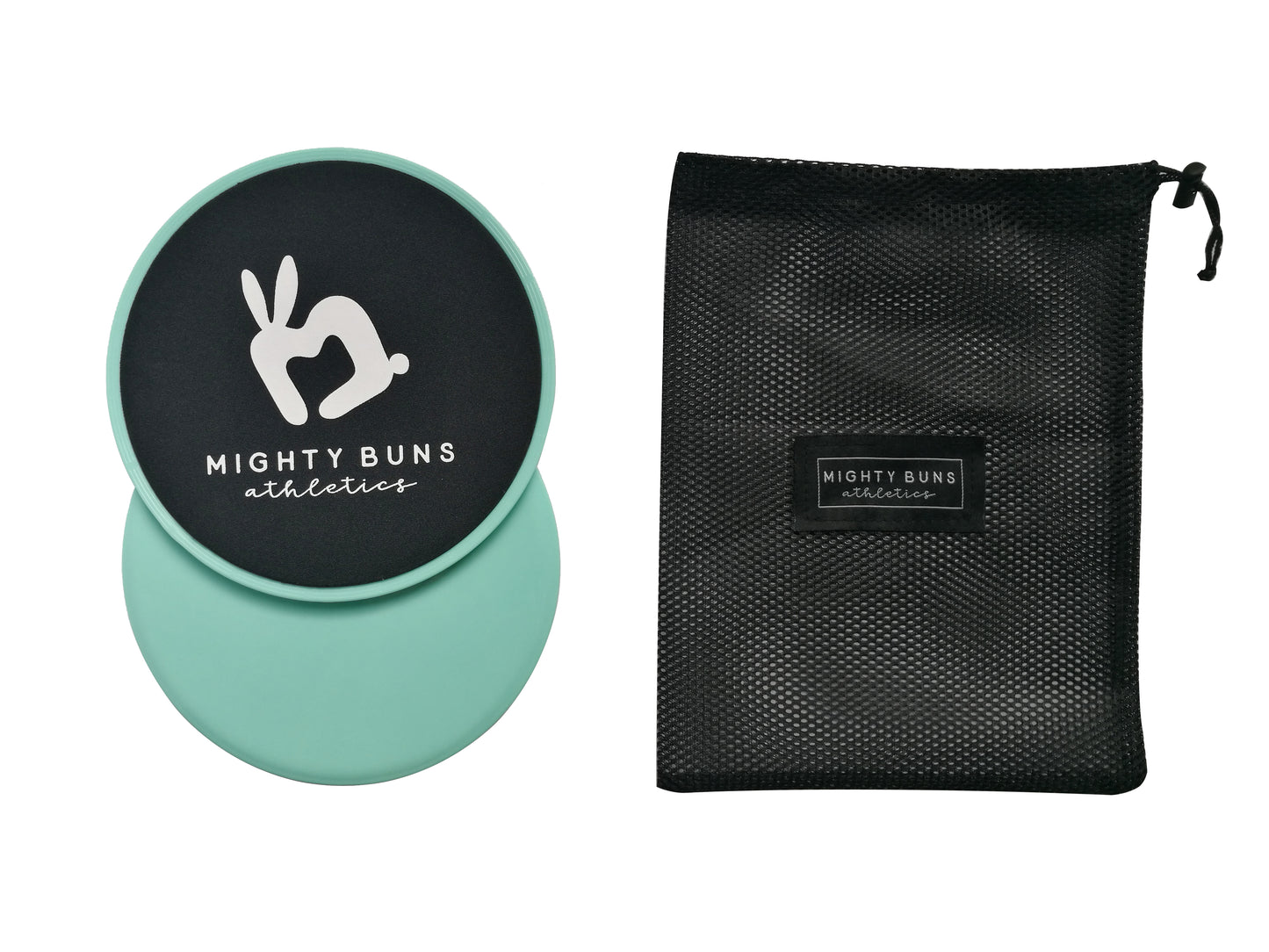 Mighty Buns - Core Sliders, Exercise Sliders for Improved Stability, Dual-Sided Workout Sliders Disc, Compact Sliders for Working Out With Mesh Bag, Mint, Set of 2