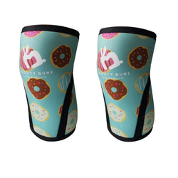 Donut knee sleeves, women lifting knee sleeves, women sizes, feminine knee sleeve designs, 7mm knee sleeves, high quality knee sleeves, cute design, mint color knee sleeves, blue green, mighty buns athletics